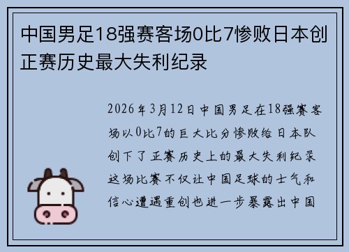 中国男足18强赛客场0比7惨败日本创正赛历史最大失利纪录
