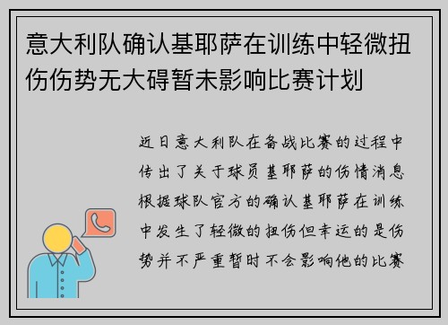 意大利队确认基耶萨在训练中轻微扭伤伤势无大碍暂未影响比赛计划